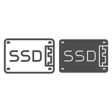 Solid state drive line and solid icon. Data memory storage, hard drive symbol Stock Illustration