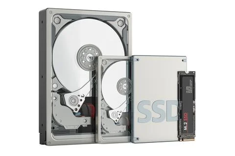 Solid state drive SSD, Hard Disk Drive HDD 3.5 inch, HDD 2.5 inch for lapto.. Stock Illustration