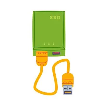 Solid-state Drive with Usb Cable as Personal Computer Accessory and Component Stock Illustration