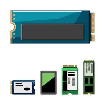 Solid state drives illustrating various memory module form factors Stockillustratie