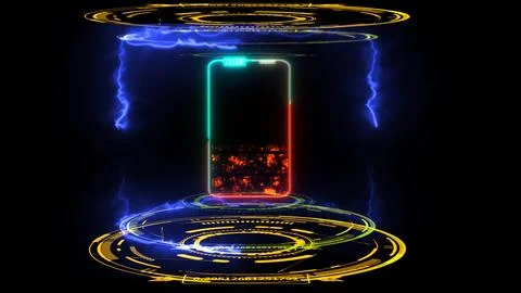 Solid state powerful battery in digital laboratory border  loop energy and .. 库存插图