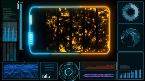 Solid state powerful battery laser border orange blue loop energy and fast .. Stock Footage 245438342