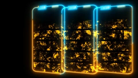 Solid state powerful battery laser border orange blue loop energy and fast .. Stock Footage 271341866