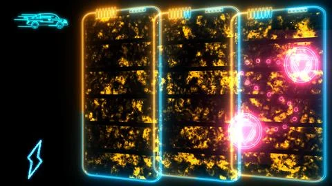 Solid state powerful battery laser border orange blue loop energy long distan 库存插图