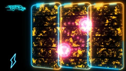 Solid state powerful battery laser border orange and blue loop energy long .. Stock Photos