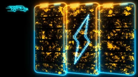 Solid state powerful battery laser border orange blue loop energy and quick.. Stock Photos