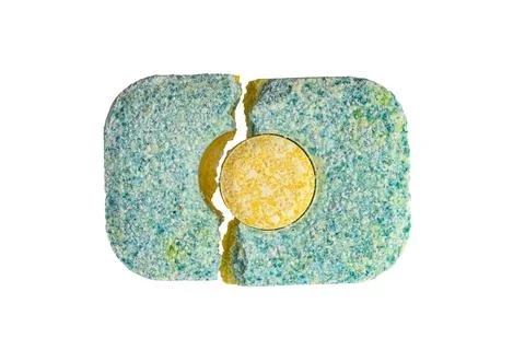 Solid tablet for washing dishes in a dishwasher on a white background Foto stock