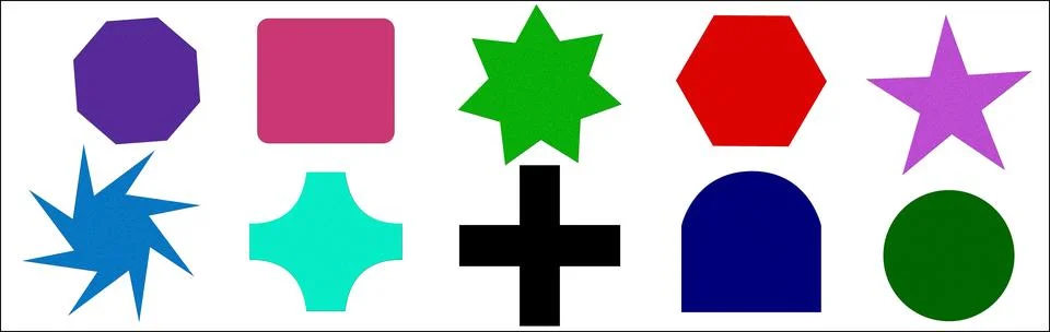 Solid textured geometric shapes set, colorful flat math symbols, assorted c.. Stock-Illustration