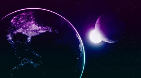 Solid two-color gradient beautiful cosmic background with earth and moon Illustrazione stock