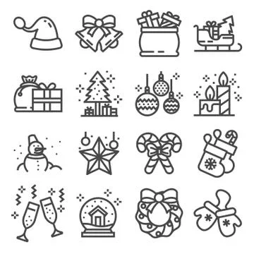 Solid vector icon set - christmas tree vector, firework, gift, ball, garland, Stock Illustration