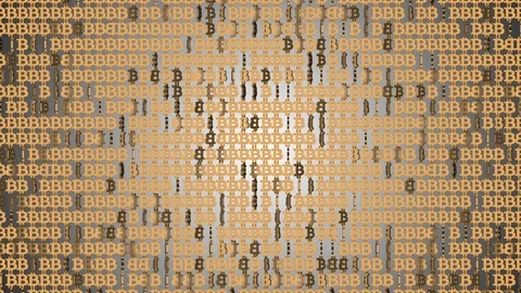 A solid wall of protection from the golden signs of bitcoins. The business Stock Footage 83287334