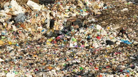 Solid waste disposal on landfill. Landfill with solid household waste. Stock Footage 218432443