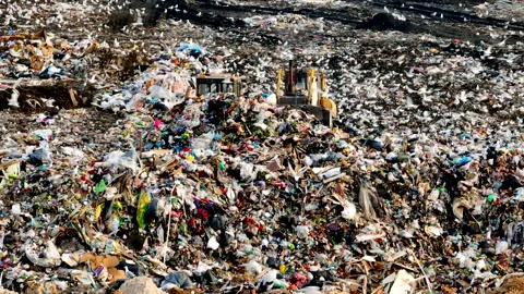 Solid waste disposal on landfill. Landfill with solid household waste. 스톡 동영상 218509743