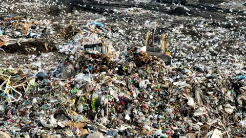 Solid waste disposal on landfill. Landfill with solid household waste. Stock-Footage 218510840