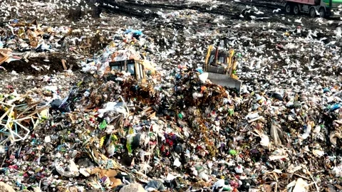 Solid waste disposal on landfill. Landfill with solid household waste. Stock-Footage 218513927