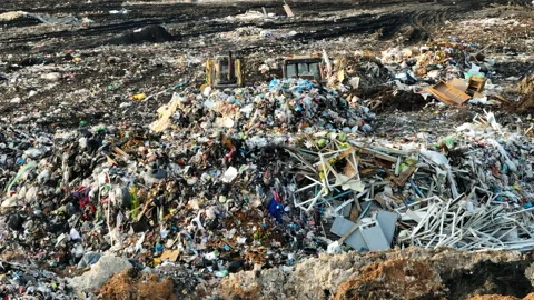 Solid waste disposal on landfill. Landfill with solid household waste. 動画素材 218522986