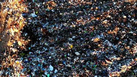 Solid waste disposal on landfill. Landfill with solid household waste. Stock Footage 219865611