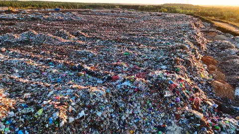 Solid waste disposal on landfill. Landfill with solid household waste. Stock Footage 219866896