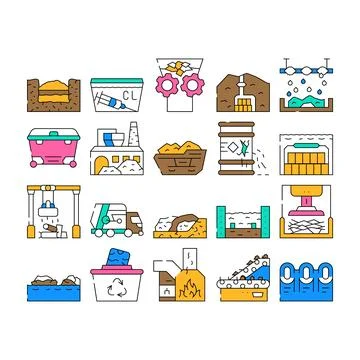 Solid Waste Management Business Icons Set Vector Stock Illustration