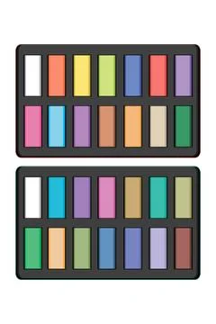 Solid watercolor paind set on white background. Colorful paint in black box on 스톡 일러스트