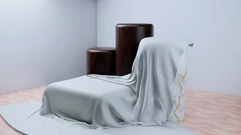 Solid White Cloth Draping onto Diverse Shapes Podium Video Stock Footage 337636940