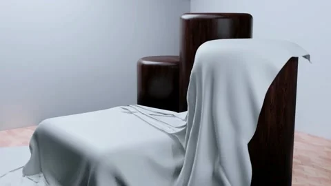 Solid White Cloth Draping onto Diverse Shapes Wooden Podium Video Stock Footage 337636946
