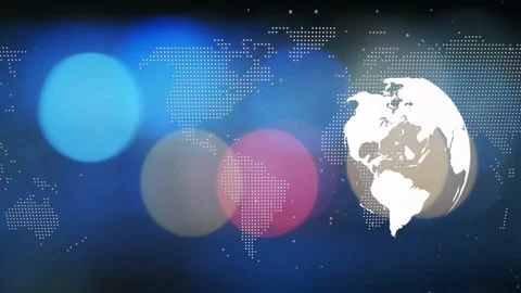 Solid white globe floating over dotted map background, showcasing blue pink gray Stock Footage 307464390