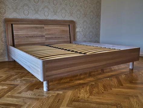 Solid wood bed in modern scandinavian style Foto stock