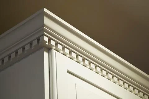Solid Wood Kitchen Cabinet Crown Moulding Dentil Detail Stock Photos