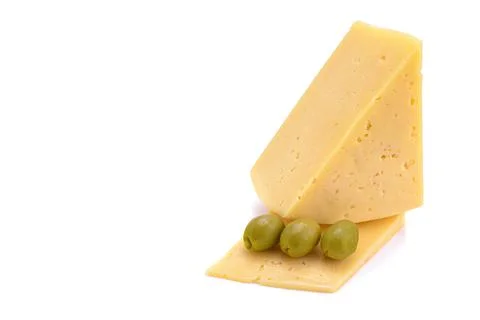 Solid yellow gouda cheese, close-up, isolated on a white background.selective Stock Photos