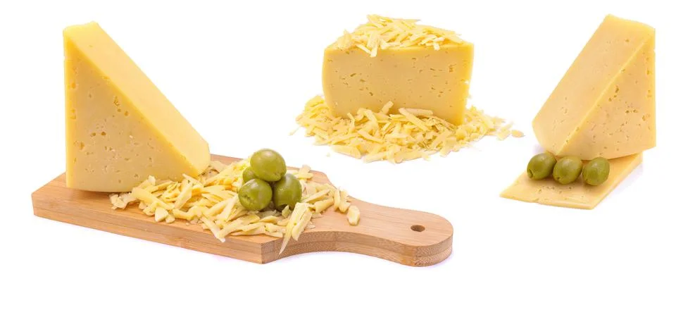 Solid yellow gouda cheese, close-up, isolated on a white background.selective Stock Photos