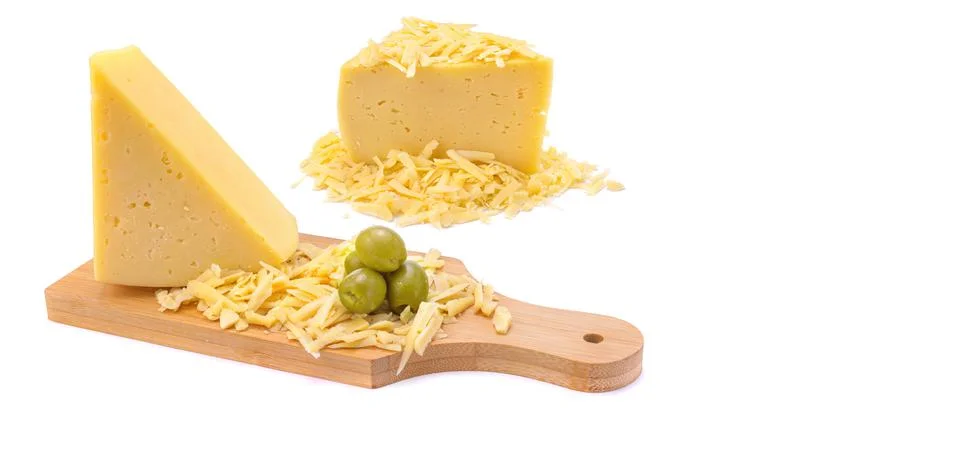 Solid yellow gouda cheese, close-up, isolated on a white background.a set of  Stock Photos