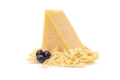 Solid yellow gouda cheese, close-up, isolated on a white background.selective Stock Photos