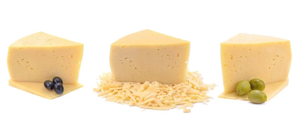 Solid yellow gouda cheese, close-up, isolated on a white background.selective Stock Photos