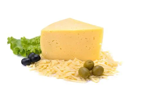 Solid yellow gouda cheese, close-up, isolated on a white background.selective Stock Photos