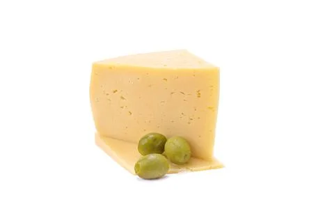 Solid yellow gouda cheese, close-up, isolated on a white background.selective Stock Photos