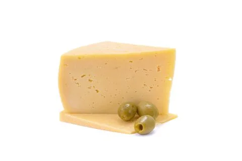 Solid yellow gouda cheese, close-up, isolated on a white background.selective Stock Photos