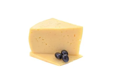 Solid yellow gouda cheese, close-up, isolated on a white background.selective Stock Photos