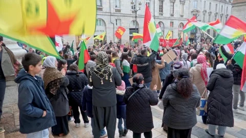 Solidarity Demonstration for the Kurds of Rojava in Besançon, France Stock Footage 327988479