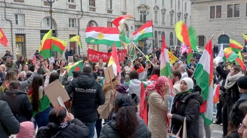 Solidarity Demonstration for the Kurds of Rojava in Besançon, France Stock Footage 327988480