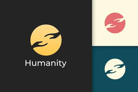 Solidarity or humanity logo in simple circle with two hand reaching Stock Illustration