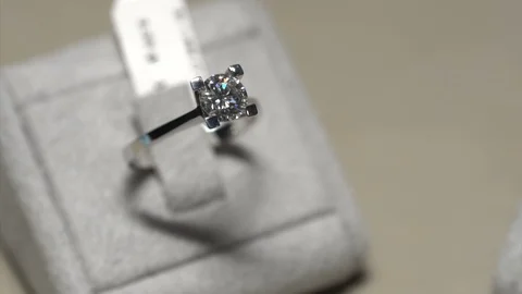 Solitaire ring pearl ring. Diamond ring hand made jewelery macro close up shoot Stock Footage 118687140