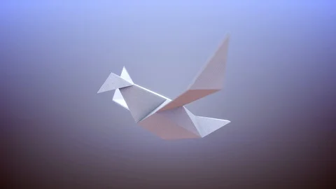 Solitary Origami Paper Bird Flying, 4K Animated 3D Illustration - Seamless Loop Stock Footage