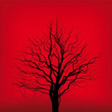 Solitude old and scrappy tree over red background. Stock Illustration