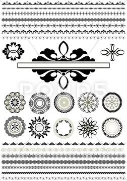 Сollection of borders and round ornaments Stock Illustration