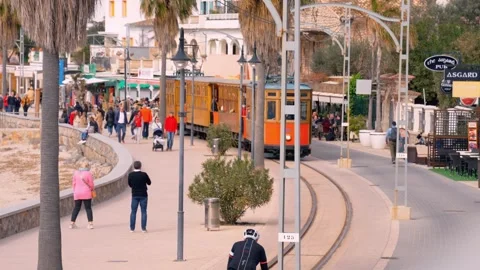 Soller, Spain - Mar 3, 2022 : Tram in port de Soller Stock Footage 248507679
