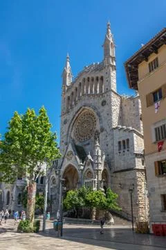 Soller, Spain - May 4, 2017: Historic Sant Bartomeu church Soller Mallorca Stock Photos