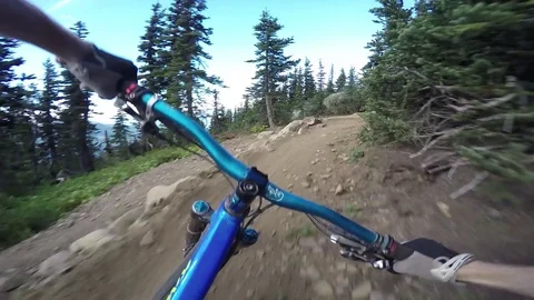 Solo Man Mountain Biking Point Of View Through Alpine Environment 스톡 동영상 79700664
