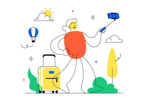 Solo Travel Vector Illustration Featuring a Character Traveling Alone for O.. Stock Illustration