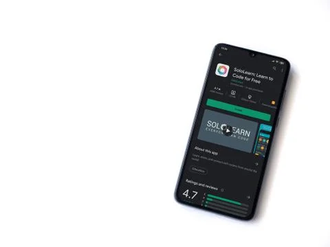 SoloLearn - Learning coding app play store page on the display of a black mob Stock Photos